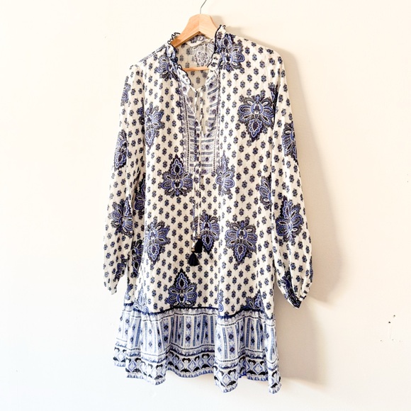 Zara Blue and White Long Sleeve Dress Size Medium - Picture 7 of 12